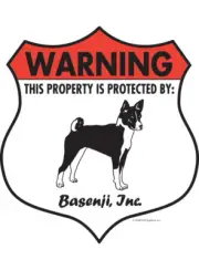 Warning! Basenji - Property Protected Aluminum Dog Sign - 7" x 8" (Badge)