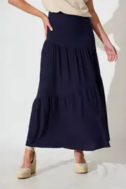 Cassiani Maxi Skirt in Navy Linen Blend 10