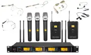 UHF 4x100 Channel Handheld Beige Headset Lavalier Wireless Microphone System