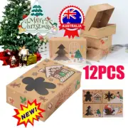 12 Pcs Christmas Cookie Gift Boxes Favors Boxes Clear Window Kraft Paper Box MQ