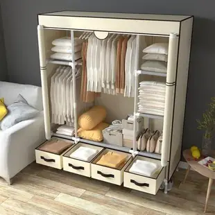簡易布衣櫃 衣櫥 不銹鋼結實耐用加粗加厚掛衣小型收納衣櫥出租房用衣櫃