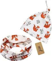 [iZiv] 2 Pack Cute Baby Hats Scarfs Infant Soft Cotton Hat and Scarf Set, Fashion Style Spring Autumn for 0-2 Years (Fox)