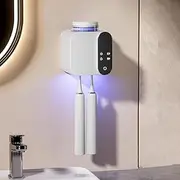 Electric Toothbrush Holders with Smart Drying and Cleaning,Toothbrush Holders for Bathrooms with Solar Charging,Toothbrush Holder Wall Mounted with 1 Cups and 2 Brush Slots (White)