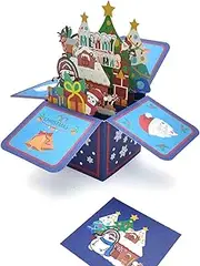Christmas Cards, 3D Pop Up Christmas Cards Boxed with Envelope Pop Up Greeting Cards Handmade Gifts for Holiday Xmas (Blue)