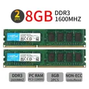 Crucial 16GB 2x 8GB DDR3 1600MHz PC3-12800U 240Pin DIMM Desktop Memory SDRAM BT