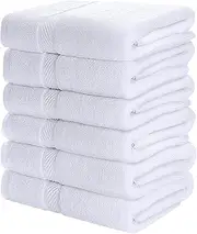 Utopia Towels 100% Cotton Bath Towels Set (6 Pack) Lightweight High Absorbency, Multipurpose, Quick Drying, Pool Gym Towels Set (White)