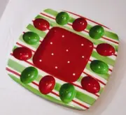 Old Time Pottery Christmas Century Egg Platter Dish Dots Stripes Square 11.5"
