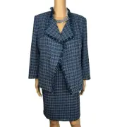 Kasper Tweed Skirt 8 Suit M Twilight Blue Multi Open Front Collarless 2PC New