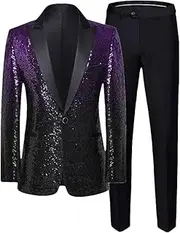 [Zadaos] Men Sequin Suit 2 Piece (Jacket + Pant) Stage Performance Dress Male Gradient Blazer Trouser