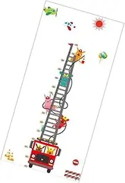 ibasenice Cute Fire Truck Height Sticker Removable PVC Wall Decal for Boys and Girls' Bedroom