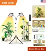 Upgraded Dual Head Grow Light - Full Spectrum LED - Timer - 6 Dimmable Levels