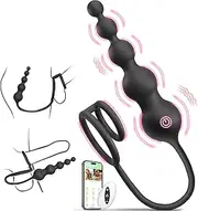 Thrusting Prostate Massager Anal Sex Toy with Vibrating Cock Ring Taint Testicle Stimulator, Remote Control APP Anal Butt Plug Dildo, Penis Ring Vibrator for Men,Couples Male Adult Sex Toys