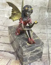 Milo`s Fairy Angel Bronze Sculpture: Hand Made Multi-Color Mythical Figurine Art