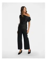 [Decjuba] Mae Tipped Shoulder Sequin Top in Black