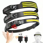 COB LED Headlamp USB Rechargeable Headlight Torch Work Light Bar Head Band Lamp