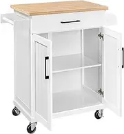 Storage Rack Kitchen Island On Wheels with Storage Rack & Cabinets, Microwave Cart for Kitchen with Storage Service Carts