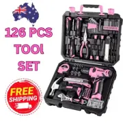 126PCS Drill Set: Tool Set with 8V Pink Cordless Drill, Home with Drill repair