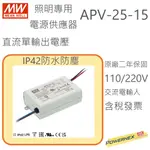 【保固附發票】MW明緯 25W LED DRIVER 防水電源 APV-25-15 變壓器 驅動器