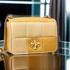 TORY BURCH KIRA LEATHER PATCHWORK SHOULDER BAG GOLDEN STRAW MIX NWT $698