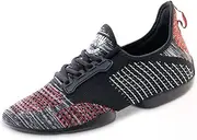 [Anna Kern] Men's Dance Trainers 4015 Pureflex - Textile Red/Black/Grey/White - Normal Width - 1 cm Sneaker Heel - Split PU Sole, Red Black Grey White, 9.5 AU