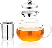 WARMYEE Hofu Small Clear High Borosilicate Glass Tea Pot with Removable 304 Stainless Steel Infuser, Heat Resistant Loose Leaf Teapot,Stovetop Safe, 660 ml/22.3 Ounce.