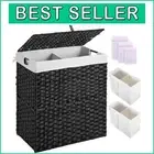 Portable 2-Section Laundry Hamper with Lid and Removable Liners, 110L Capacity