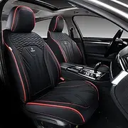 FLORICH Leather Seat Covers Front Pair,Waterproof Seat Covers for Cars,Universal Driver Seat Cushions Protectors for Most Cars Trucks SUV-Black&Red Line