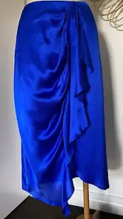 Witchery Blue Silk Draped Front Midi Dressy Evening Skirt Size 12 NWT RRP$249.95