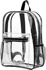 [Wedhapy] Clear Backpack Flexible PVC Clear Bookbag Large Capacity Large Clear Backpack Multiple Pockets Clear Bag with Reinforced Straps Transparent Backpack Black