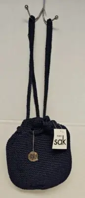 The Sak Crochet Bag Style color Navy Blue Backpack String Pouch Shoulder bag
