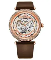 Stuhrling 4022 4 Automatic Skeleton Crystal Accents Brown Leather Womens Watch