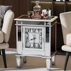 Artloge Mirrored End Table Sofa Side Table with Clock Silver Glass Nightstand