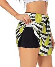 [FSCEV] Blue Stripe and Lemon Women's Athletic Shorts Summer Daily Leisure Loose Drawstring with Liner