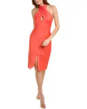 Aidan Mattox Criss Cross Keyhole Halter Sleeveless Satin Midi Dress Size 2 NWT