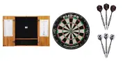Bristle Dartboard + Oak Cabinet + Fatal Shot Steel Set + Raven