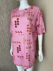 CRIMINAL DAMAGE PINK EMOTICON PRINT OVERSIZED LONG TSHIRT SIZE S-M BNWT