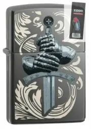 Zippo 49127 Medieval Knights Glove Design Black Ice Lighter + FLINT PACK
