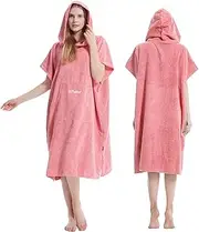 Hiturbo Changing Towel Robe, Absorbent Hooded Surf Poncho Quick-Dry Blanket Towels with Front Pocket for Swiming Surfing Aquatics One Size Unisex (Pink)