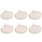6x Sachi Cotton String Bag Short Handle Fruit Carrier Expandable Net Natural