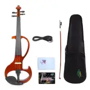 4/4 Full Size Electric Violin Solid Wood Case Bow Silent Violin Ebony wood Brown