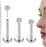 [Diamday] G23 Titanium Lip Piercing Labret Piercing Nose Piercing Studs Medical Ear Studs Pack of 3