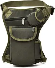 [Elonglin] Men's Canvas Drop Leg Bags Tactical Bag for Outdoor Bicycle Motorcycle Hiking Camping Army Green