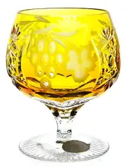 Ajka Marsala Yellow Gold Cut to Clear Crystal Brandy Snifter Goblet NIB