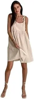 [Generic] Women's Cotton Linen Casual Sleeveless Crewneck Spaghetti Strap A Line Swing Beach Short Mini Dress