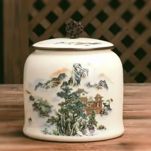 陶瓷茶葉罐空罐啞光茶葉罐大號半斤裝青瓷密封灌防潮儲物罐禮盒裝
