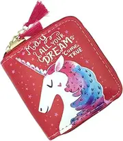 [WRITWAA] Cute Cartoon Design Wallet for Ladies Unicorns Pattern PU Zipper Wallet Short for Girls