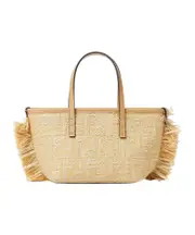Fendi Mini Roll FF Jacquard Fringed Tote Bag One size light brown