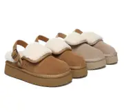 AUSTRALIAN SHEPHERD® 3-Way Style UGG Slippers Sheepskin Wool Slingback Platform Tenley - Chestnut / AU Ladies 6 / AU Men 4 / EU 37