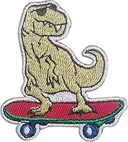 pipomama Dinosaur on Skateboard Iron On Patches for Clothing Embroidered Applique Patch Badge Sew On Emblem DIY Craft