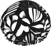 Black White Striped Flowers Print Various Activities Shower Cap Reusable Soft And Lightweight Bath Hair Cap Long Hair